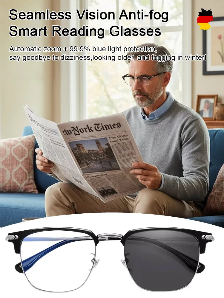Intelligent Auto-Focus Reading Glasses – Blue-Light Blocking, No-Prescription Needed, Ultra-Lightweight Photochromic Lenses