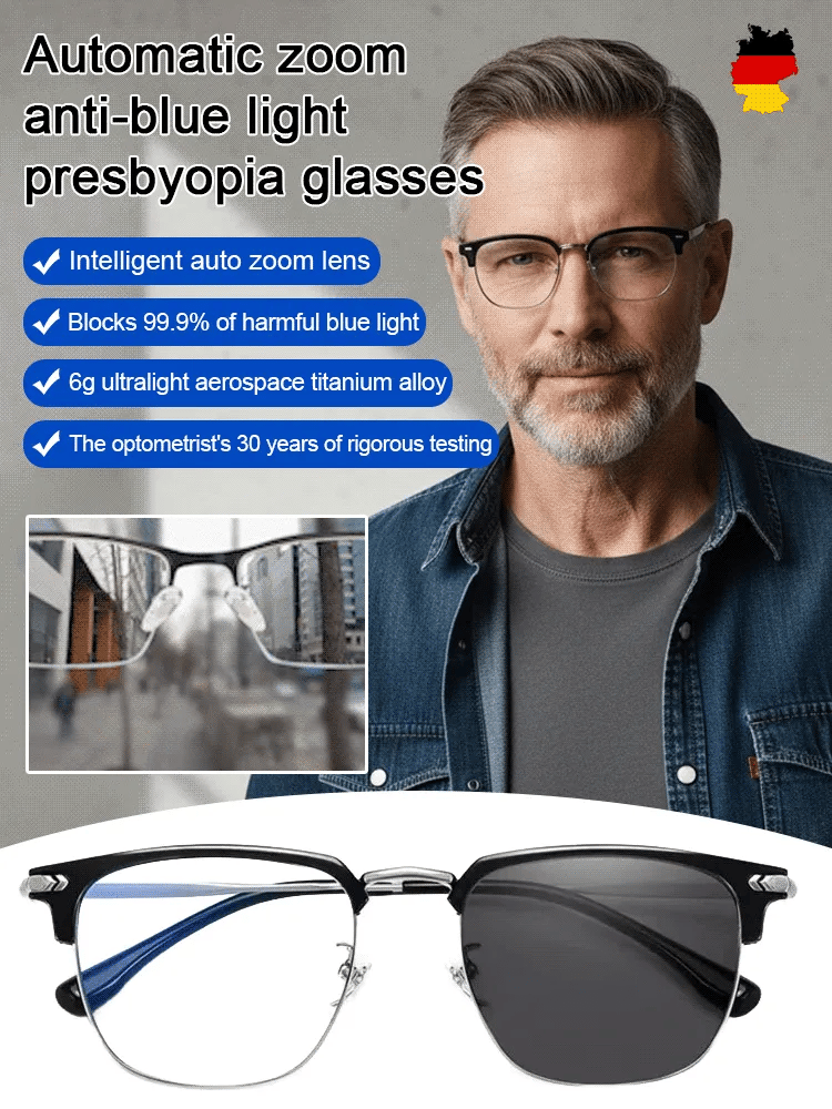 Intelligent Auto-Focus Reading Glasses – Blue-Light Blocking, No-Prescription Needed, Ultra-Lightweight Photochromic Lenses