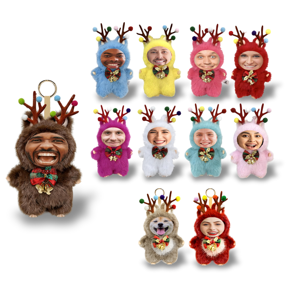 Funny Custom Christmas Yebubu Plush Keychain with Your Face – Perfect Gift In Different Colors