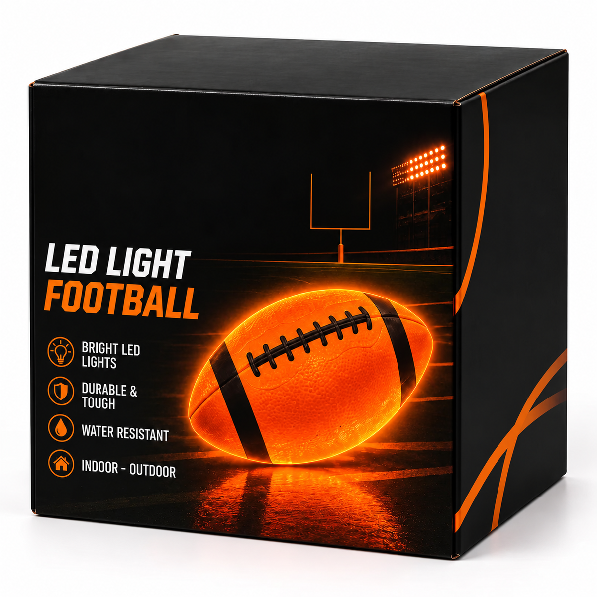 LED light-up football packaging illustration with generic product features