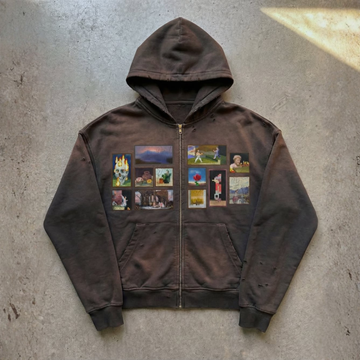 Vintage Painting Gallery Art Zip-Up Hoodie